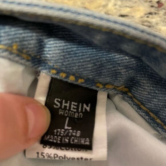 Shein Distressed High Rise Mom Jeans Blue Large - Picture 3 of 9